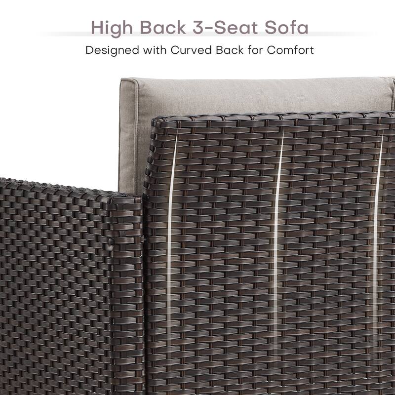 3 Pieces Outdoor Wicker Sofa with Ottomans Brown - Beige