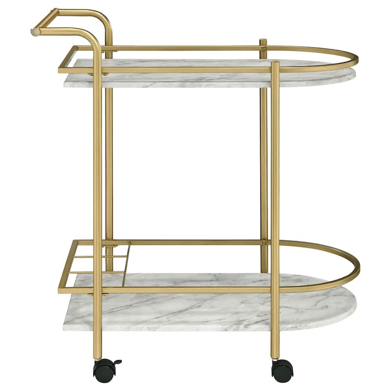 Desiree 2-tier Faux Marble Shelf Metal Bar Cart