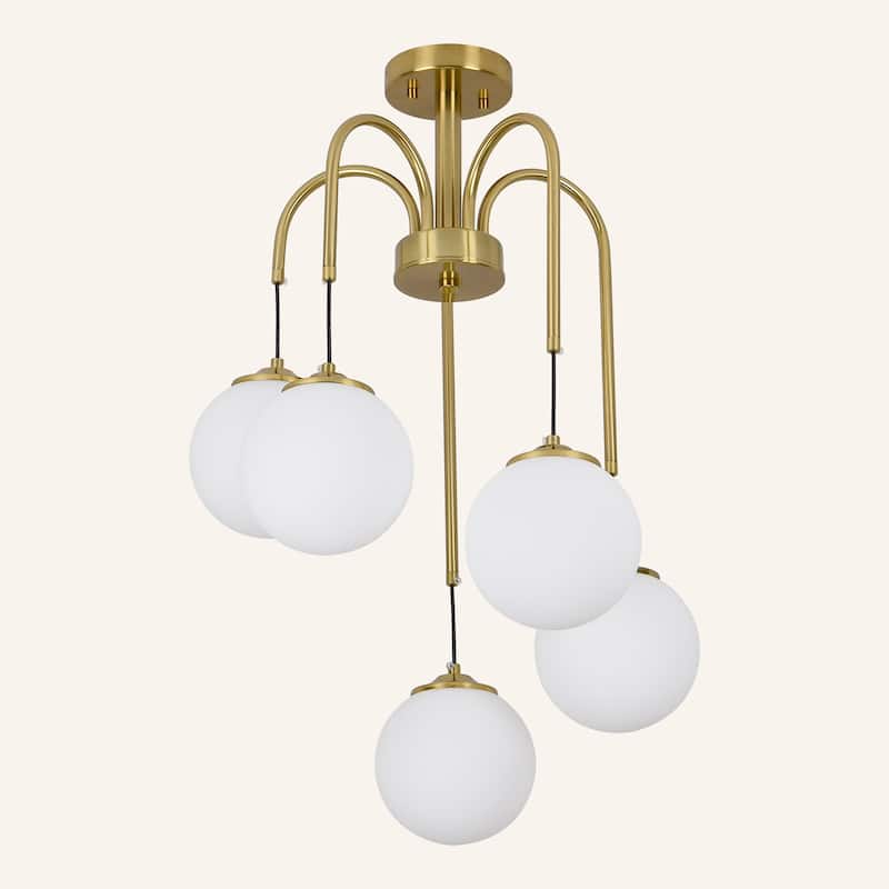 5-Light Sputnik Semi Flush Mount - Brass