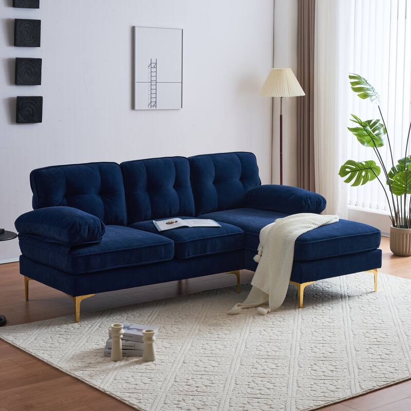 L Shaped Sectional Sofa with Chaise, Velvet Fabric Cloud Couch, Corner 3 Seater Sectional Sofa with Backrest & Armrests