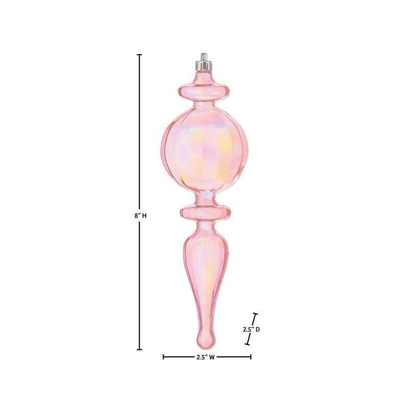 8" Shatterproof Plastic Iriddescent Finial Ornament Box of 3