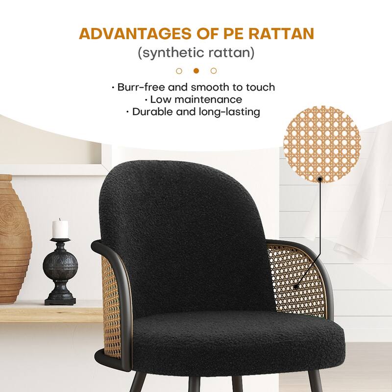 Upholstered Rattan Dining Chairs Set of 2, Arm Side Chair - 21.8" W x 24.2" D x 33" H
