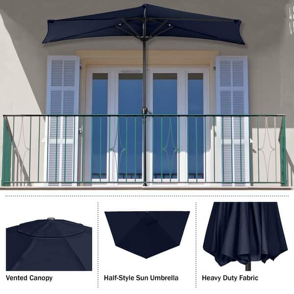 blue half patio umbrella Round Outdoor Umbrella Turquoise / 9FT This extra 9ft Half Round Blue Patio
