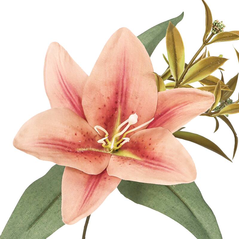Set of 4 Rose Cafe Artificial Stargazer Lily Flower Stem Bush Bouquet 13in - 13" L x 8" W x 8" DP