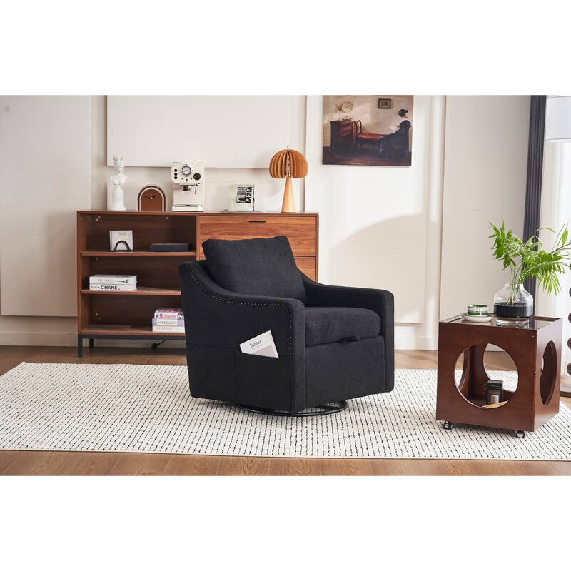 GDFStudio - Liam Modern 360° Swivel Linen Accent Chair with Rivet Detailing