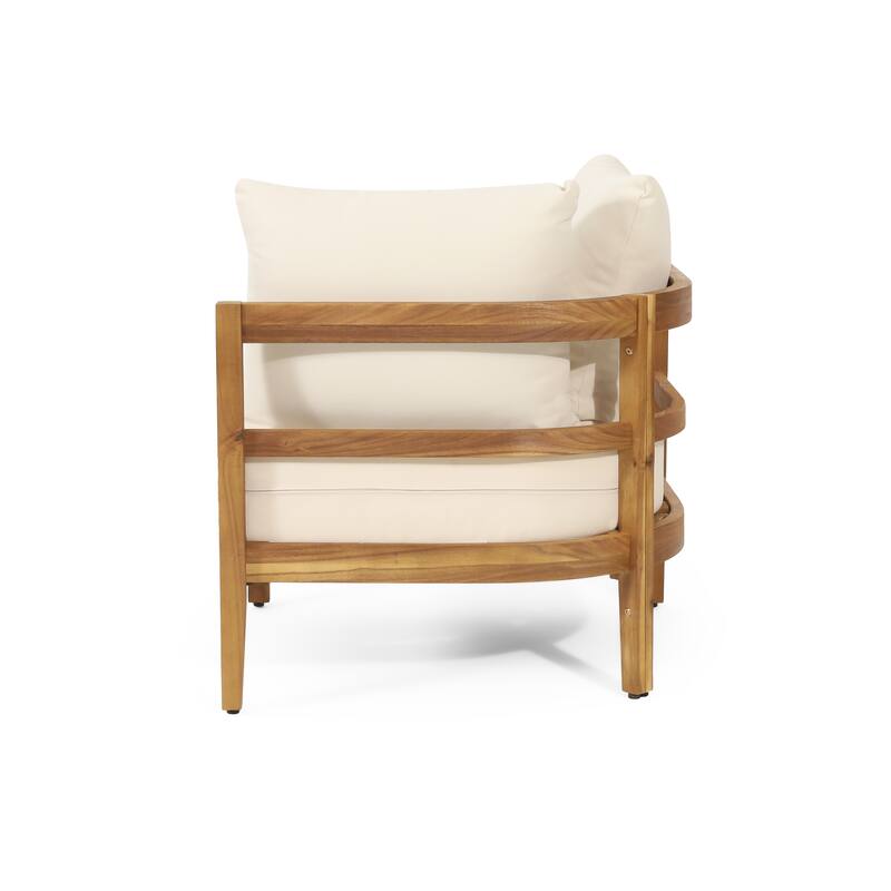 Burchett Outdoor Acacia Wood and Round Wicker 5 Seater Sectional Sofa Chat Set with Fire Pit by Christopher Knight Home