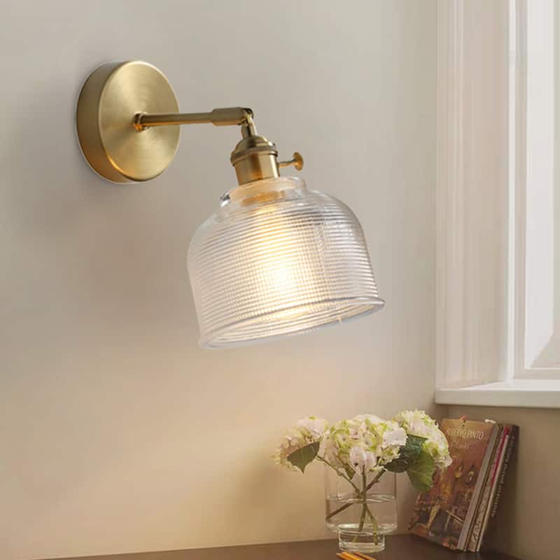 1-Light Gold Bathroom Light Fixtures Glass Wall Sconce