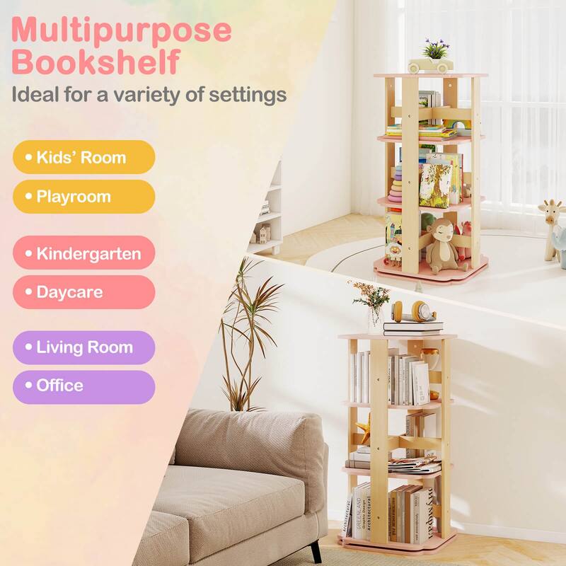 Costway 360° Spinning 3-Tier Kids Book Shelf Tower with 12 Sectors - See Details