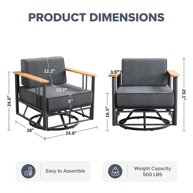 Gymojoy Patio Swivel Chairs with 6" Cushions Set of 2, 360° Swivel Rocking Outdoor Chairs for Porch, Poolside