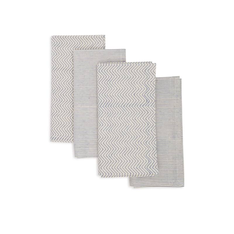 ASPEN Placemats - Hand Block Printed Kora (Unbleached Cotton), Fair Trade | Set of 4, 14"x20" by Sustainable Threads - Cobalt Blue