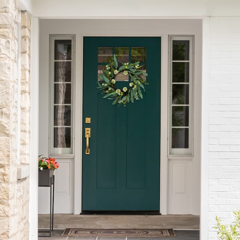 Eucalyptus and Sweet Gum Flowers Twig Spring Wreath - 24" - Green and White
