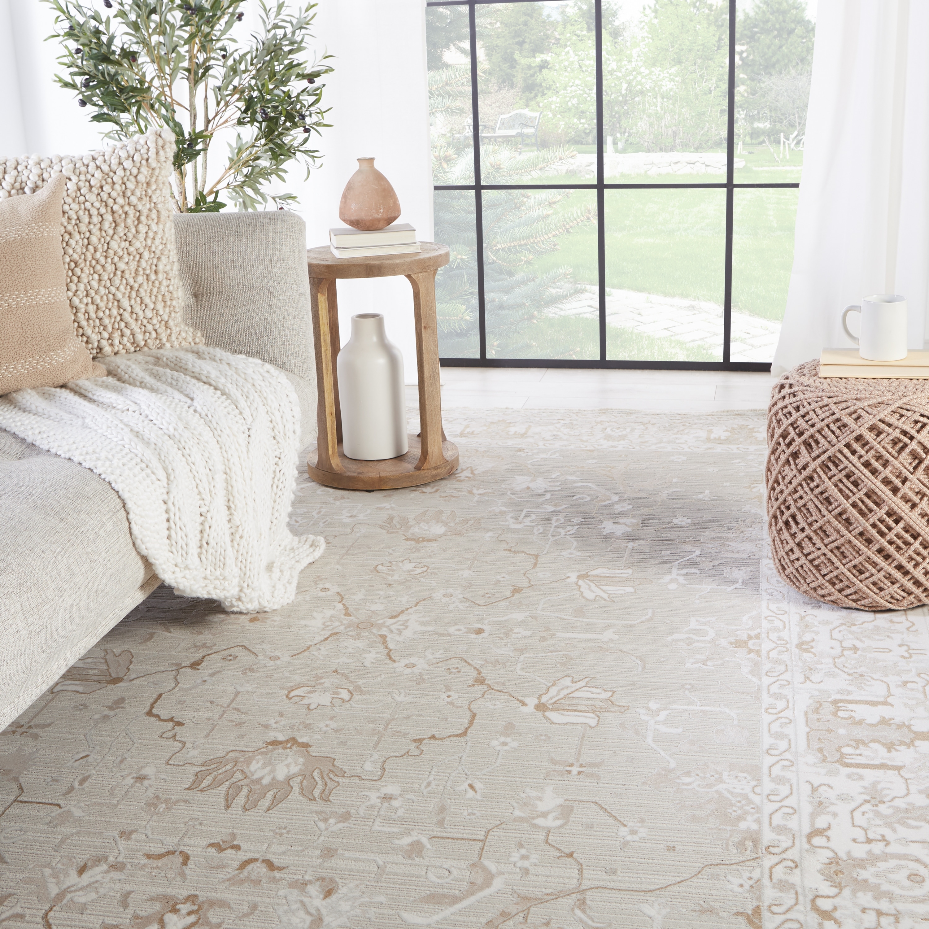 Dhaval Oriental Light Gray/ White Area Rug