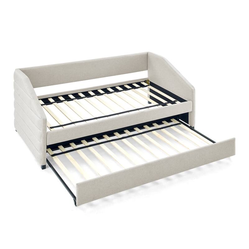 Daybed With Trundle Upholstered Tufted Sofa Bed, Linen Fabric