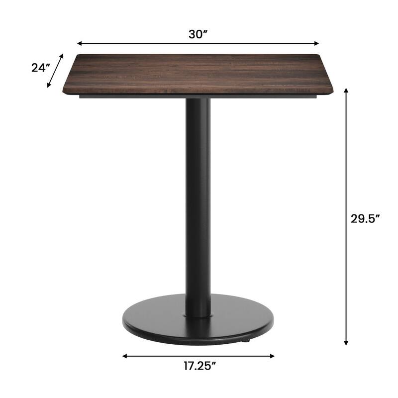 Commercial HPL Tabletop with Table Height Round Base - 29.75"W x 23.75"D x 29.5"H