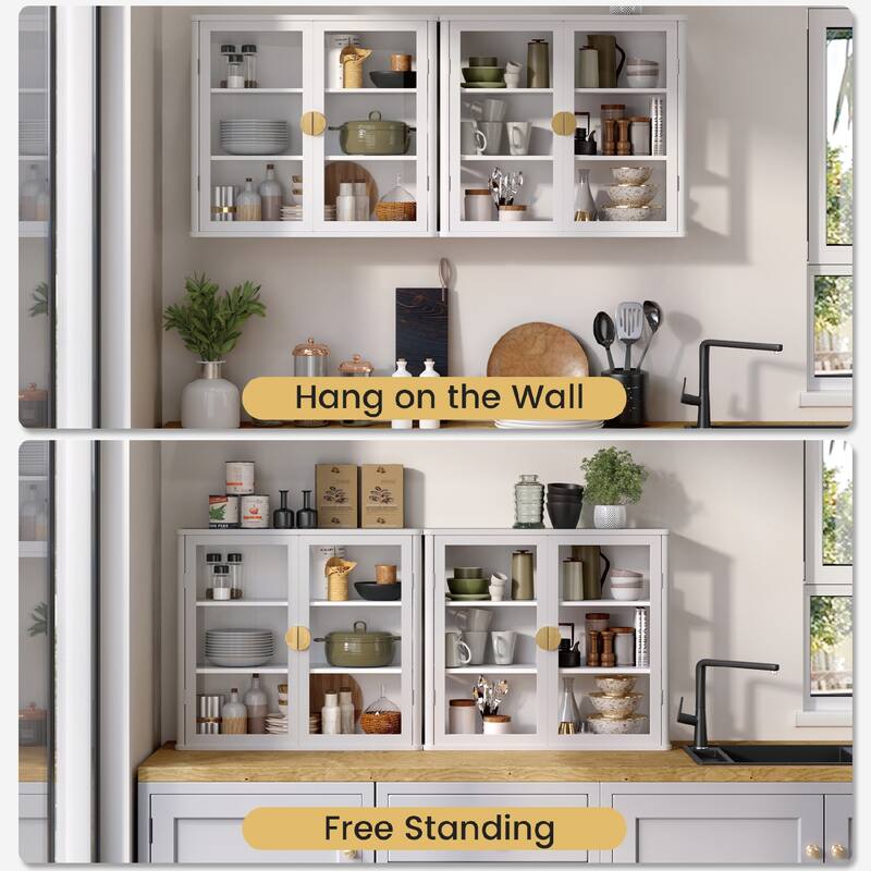 Modern Wall-Mounted Storage Cabinet with Tempered Glass Doors