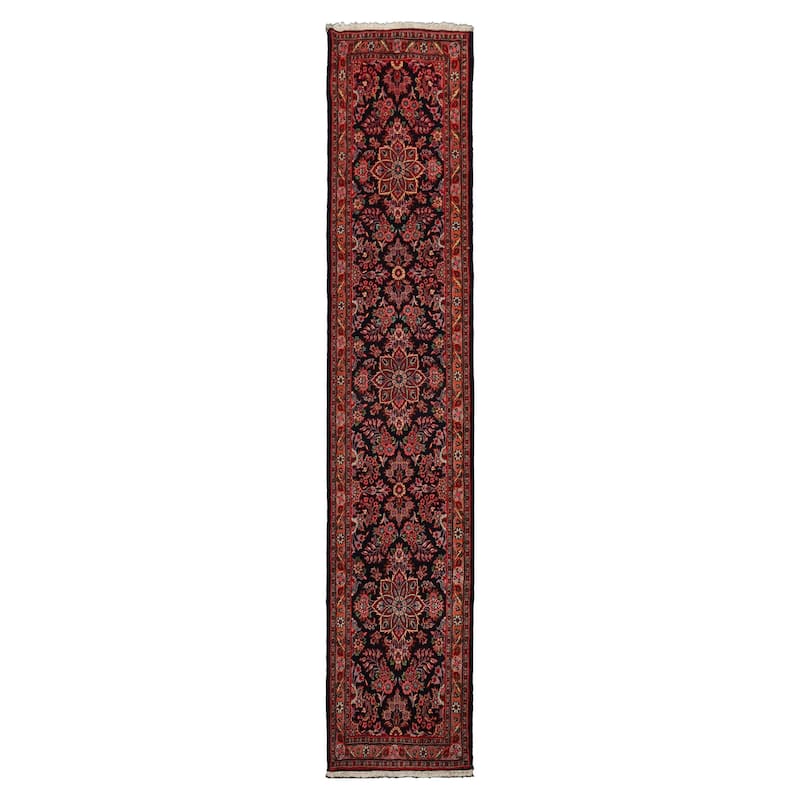 2'3''x11 Runner Hand Knotted Wool Navy Hamedan Traditional Rug - 2' 3'' x 11' - 2' 3'' x 11'