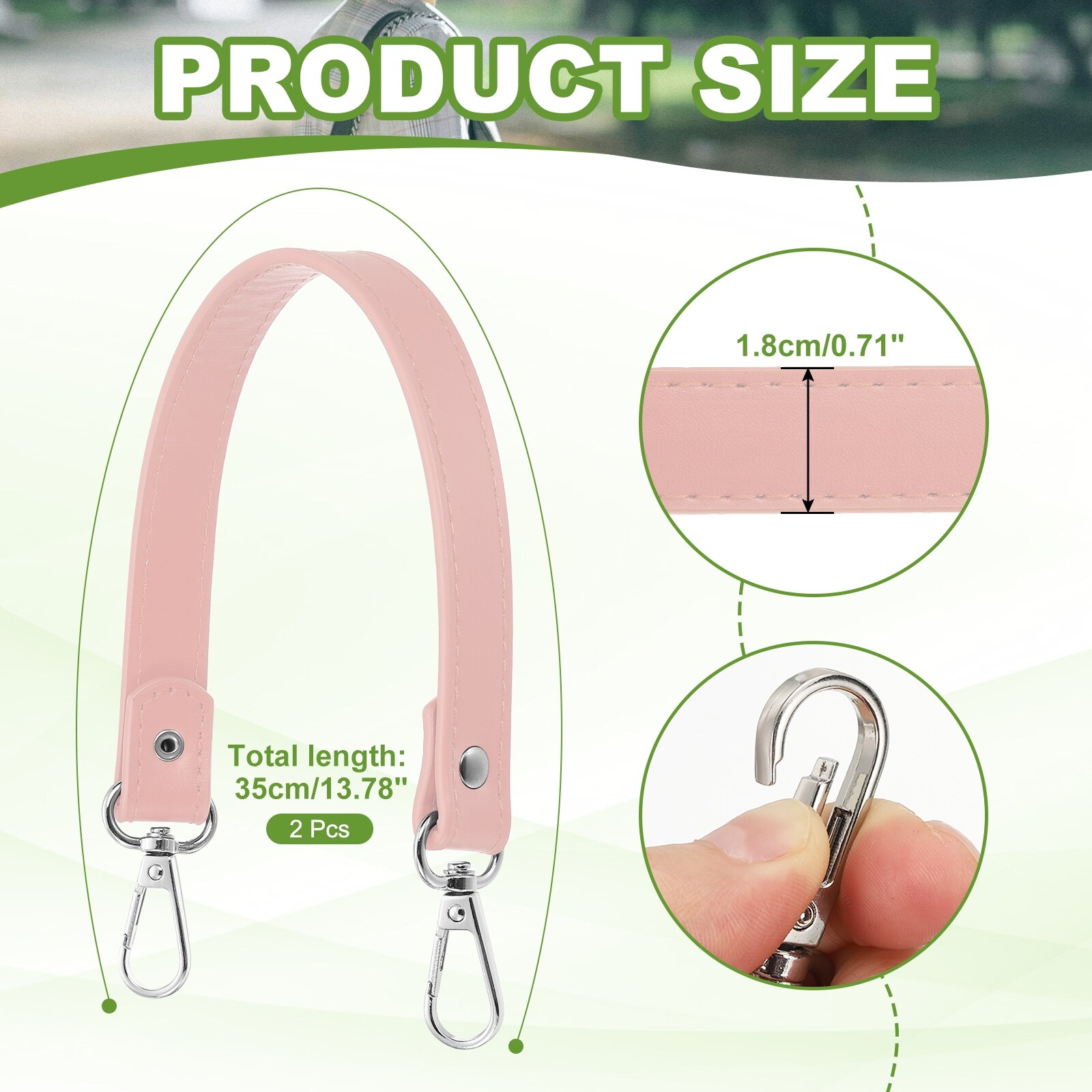 Leather Purse Strap Replacement PU Short Bag Handles with Lobster Buckles for Handbags