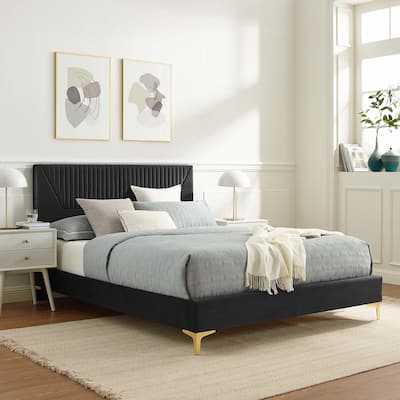 Yasmine Channel Tufted Performance Velvet Queen Platform Bed
