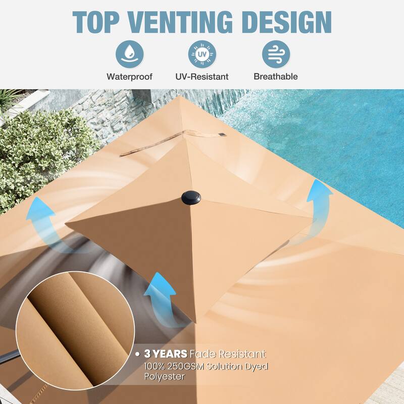VredHom Double Top 10x10 FT Square Patio Cantilever Umbrella with Cross Stand