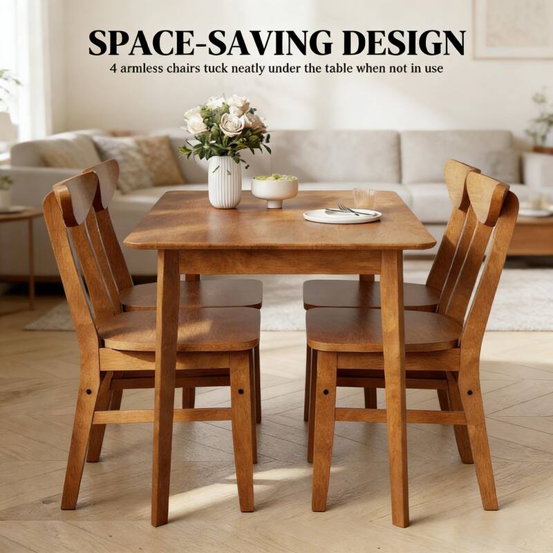 5-Piece Dining Set, 43.3" Rustic Wooden Rectangular Dining Table and 4 Chairs