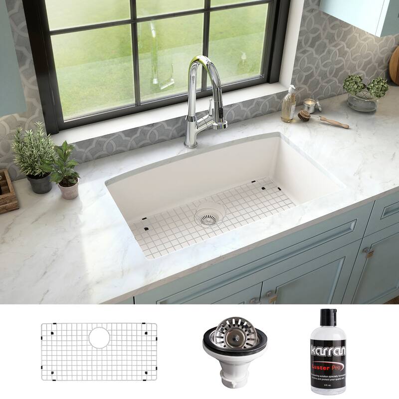 Karran Undermount Quartz 32 in. Single Bowl Kitchen Sink Kit
