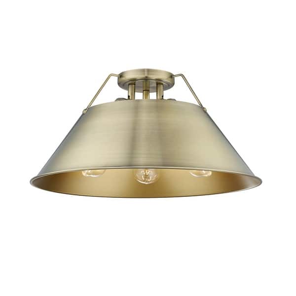 slide 2 of 2, Yep by Golden Lighting Orwell 3-light Flush Mount in Brushed Champagne Brass and Chrome shade - Gold