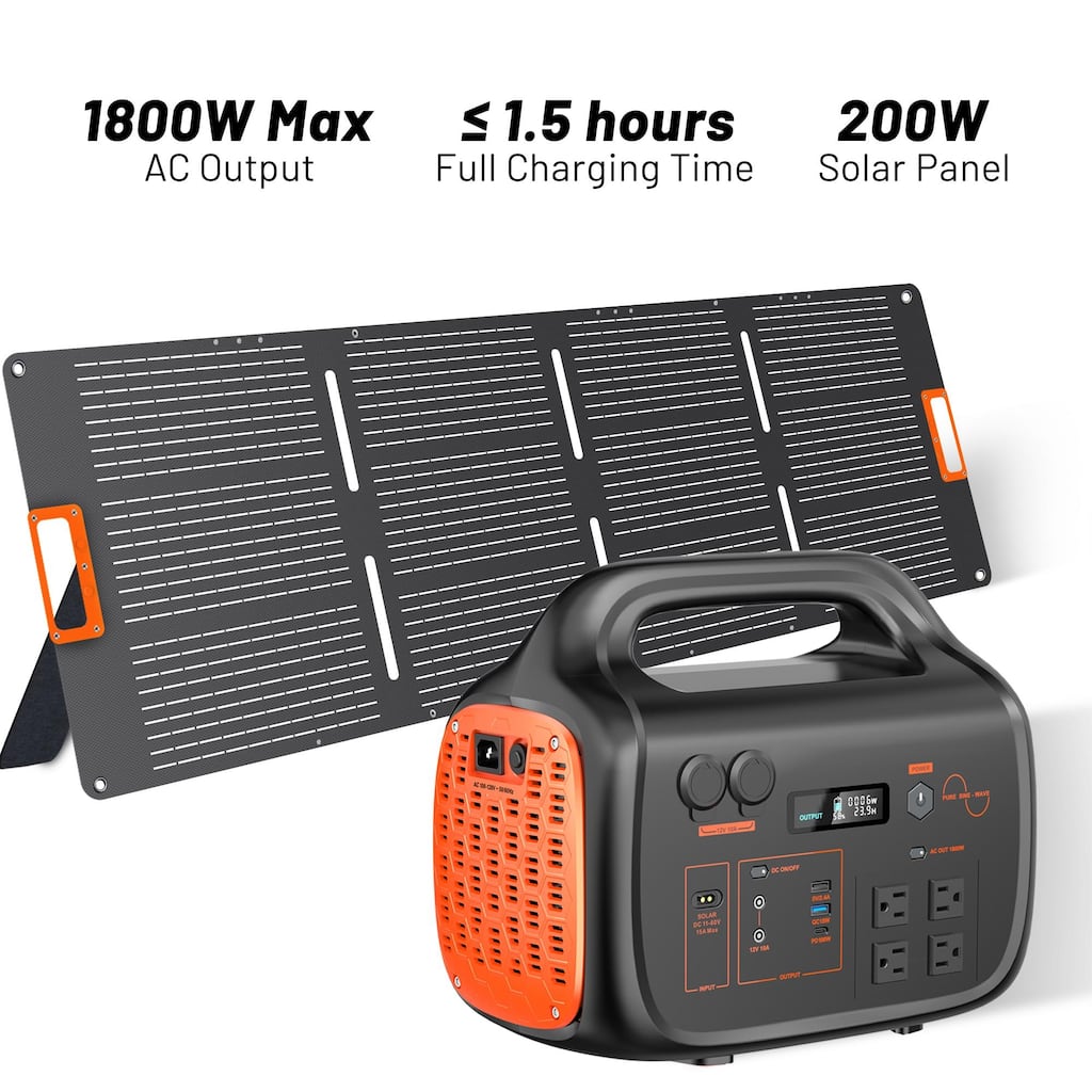 Portable Power Station Solar Generator with AC Outlet for Home Use, Camping, Emergencies - 1800W - N/A