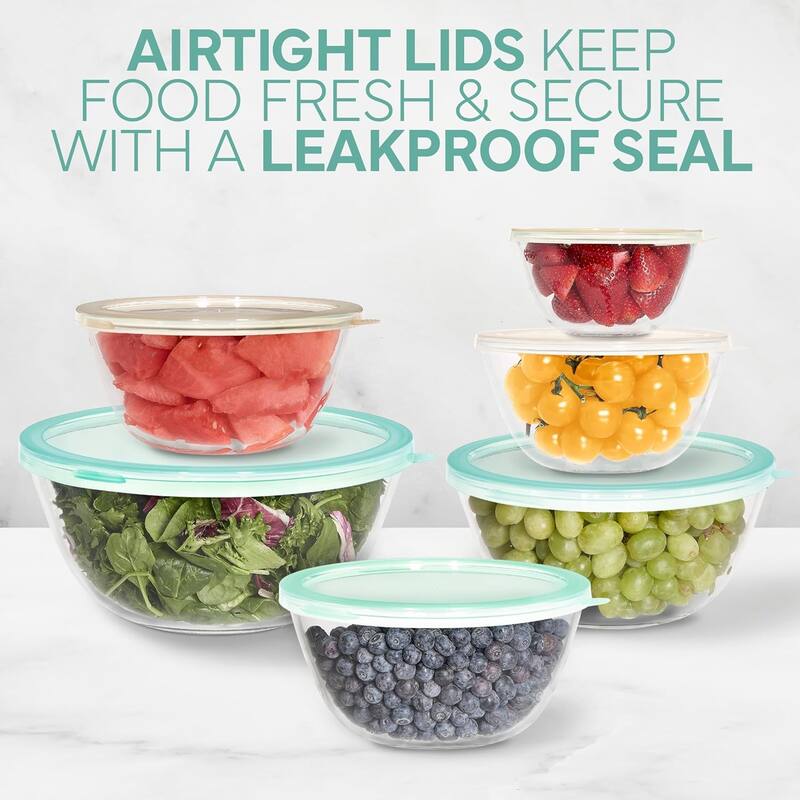 COOK WITH COLOR 12 Pc Glass Nesting Mixing Bowl Set with Lids for Cooking and Prep