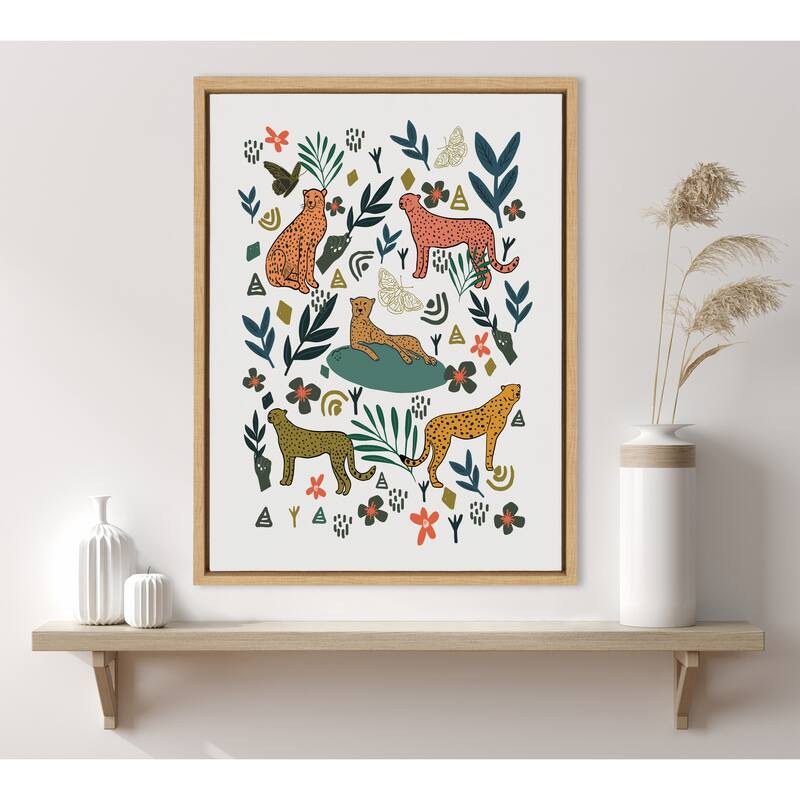 Kate and Laurel Sylvie Cheetah Coalition White Framed Canvas by Oris Eddu