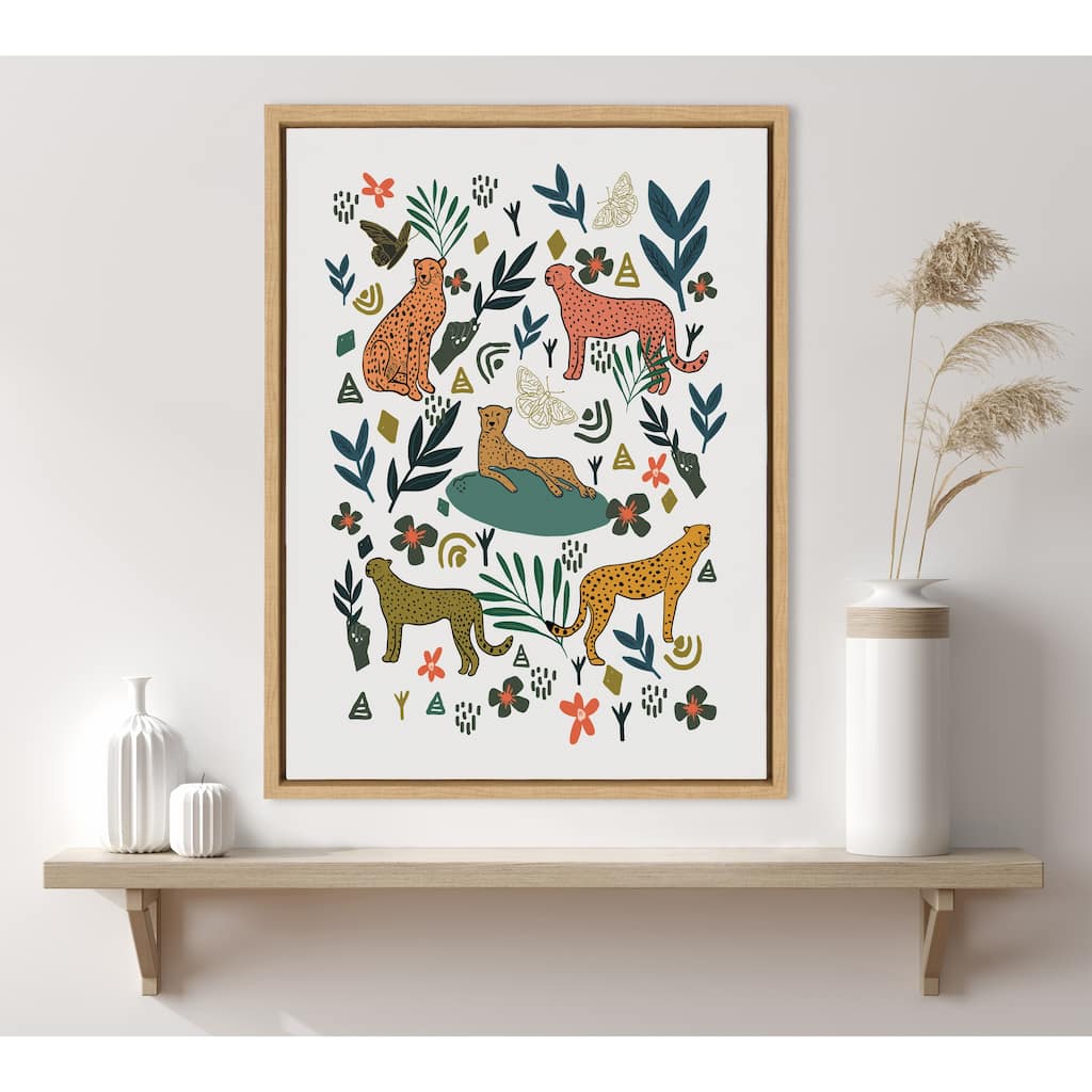 Kate and Laurel Sylvie Cheetah Coalition White Framed Canvas by Oris Eddu