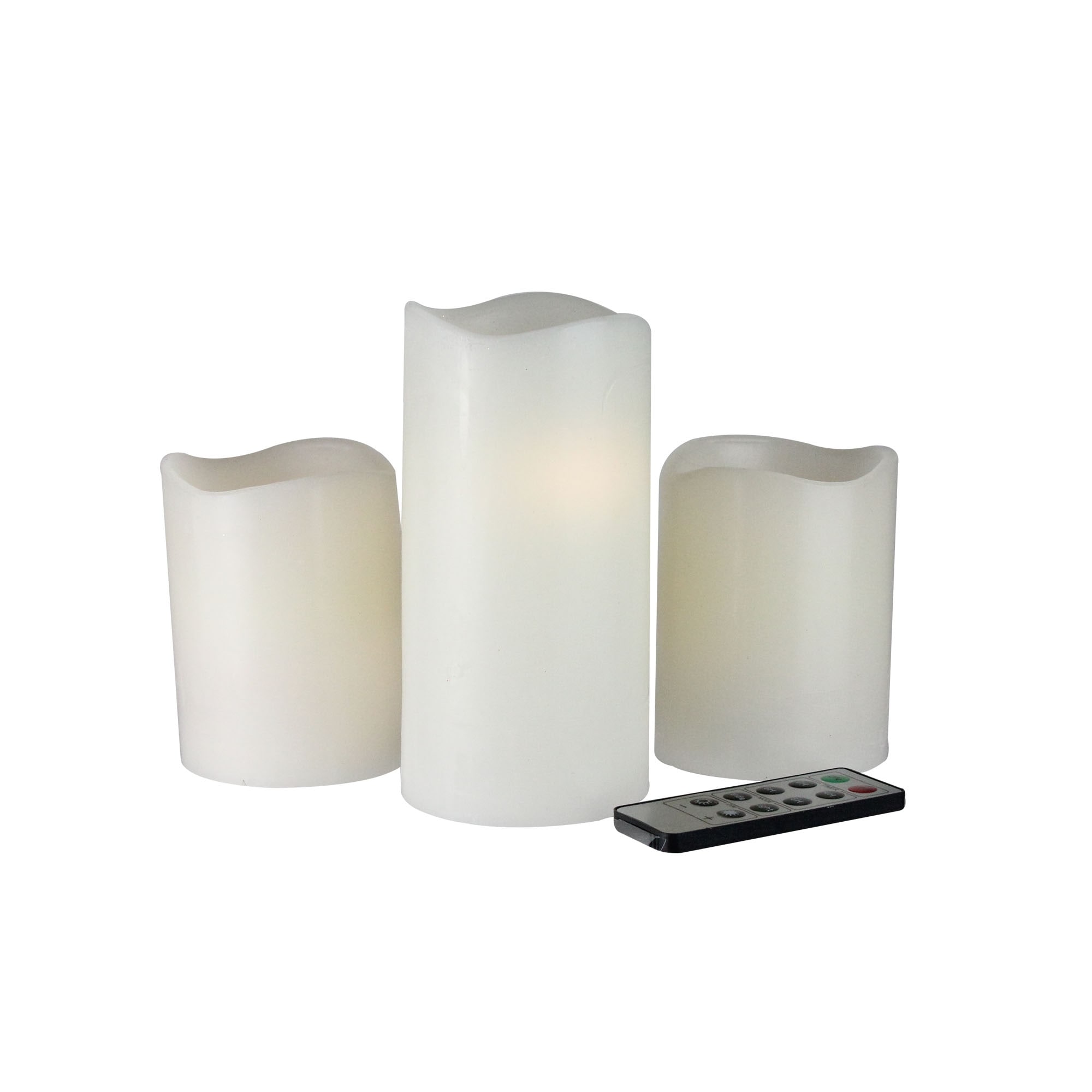 Shop Black Friday Deals On Set Of 3 Ivory Flameless Led Lighted Flickering Wax Christmas Pillar Candles With Remote Overstock 16538181
