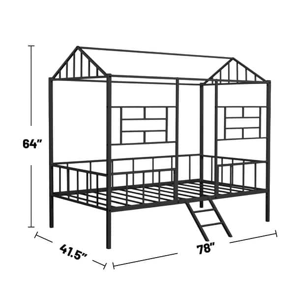 dimension image slide 1 of 3, Metal Twin-Size Loft Bed with House Design