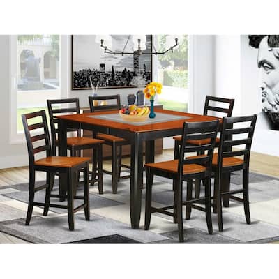 Counter Height Dining Set 7 Piece - Kitchen Pub Table & Chairs - 54 Inch Square Modern Design