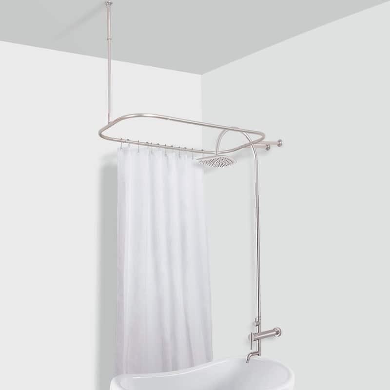 Utopia Alley Rustproof Wall Mounted Aluminum Hoop Shower Rod With Ceiling Support for Clawfoot Tub, 46 * 22 in