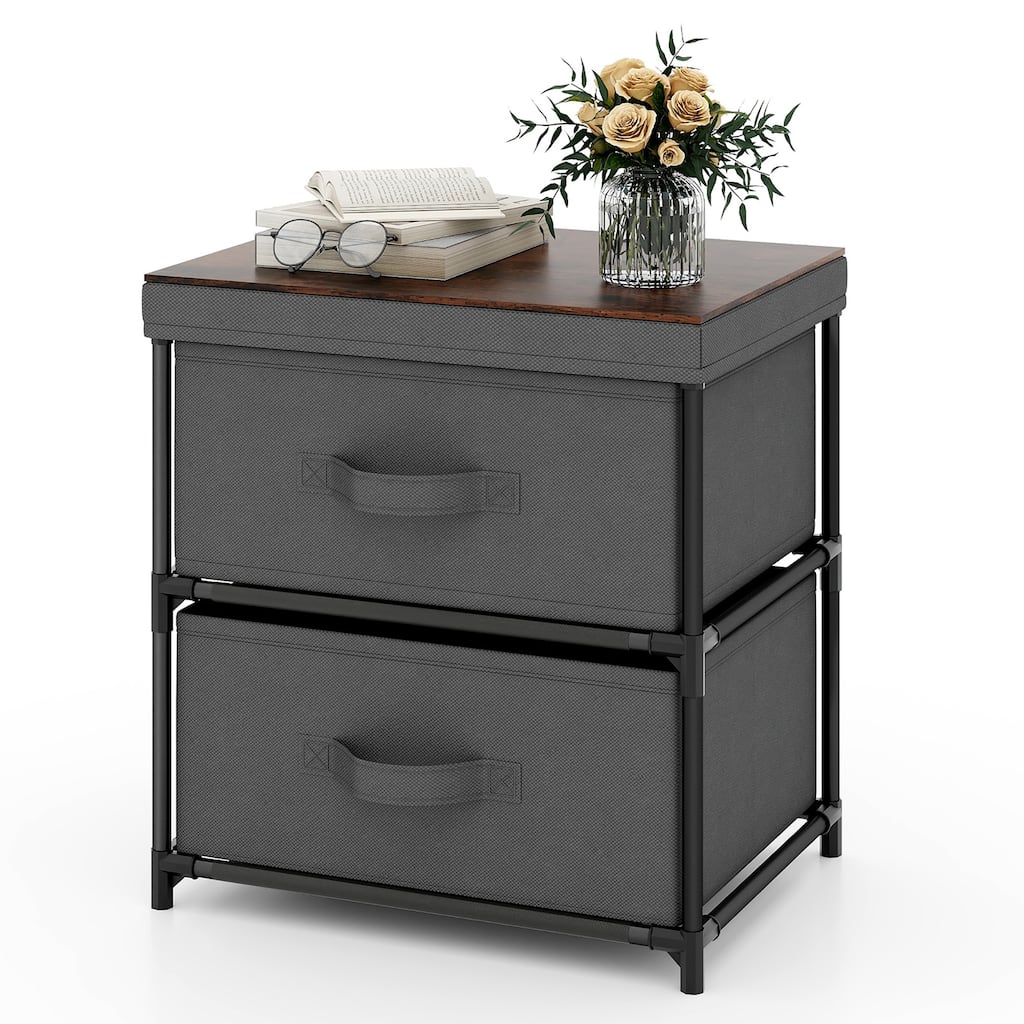 Gymax 2 Drawer Dresser Fabric Storage Organizer Nightstand Bedside