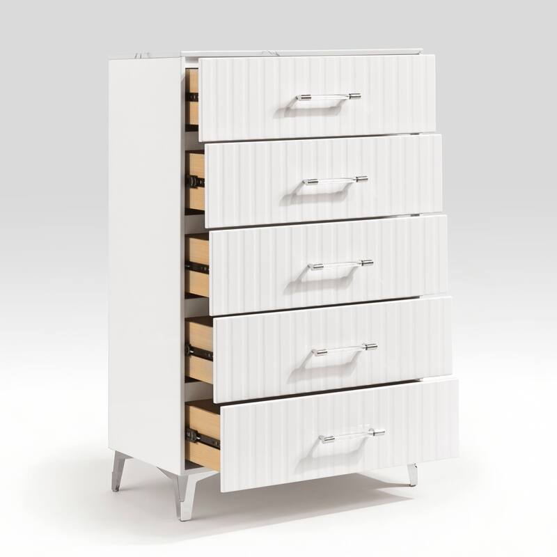 4pc White Bedroom Set LED Bed Dresser Mirror Chest Modern Furniture