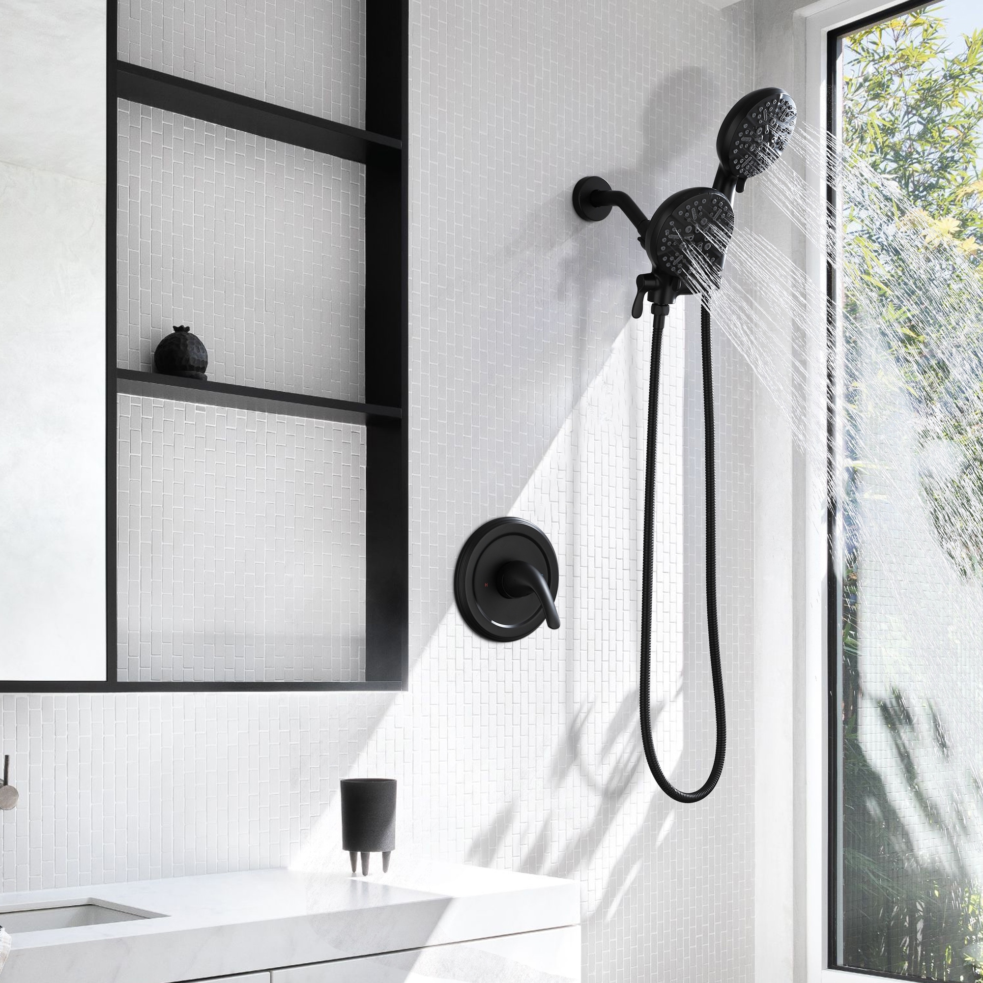 Pressure Balanced 7-Way Shower Head Combo, Hand Held Shower & Rain Shower Separately or Together with Rough-in Valve
