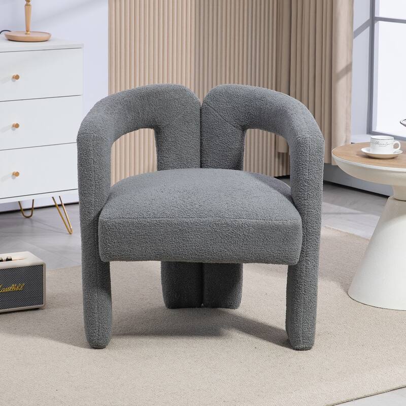 Grey Teddy Modern Design Dining Chair, Open-Back Accent Chairs, Barrel Chair Upholstered Armchair for Dining Room Living Room - Grey