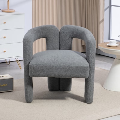 Grey Teddy Modern Design Dining Chair, Open-Back Accent Chairs, Barrel Chair Upholstered Armchair for Dining Room Living Room