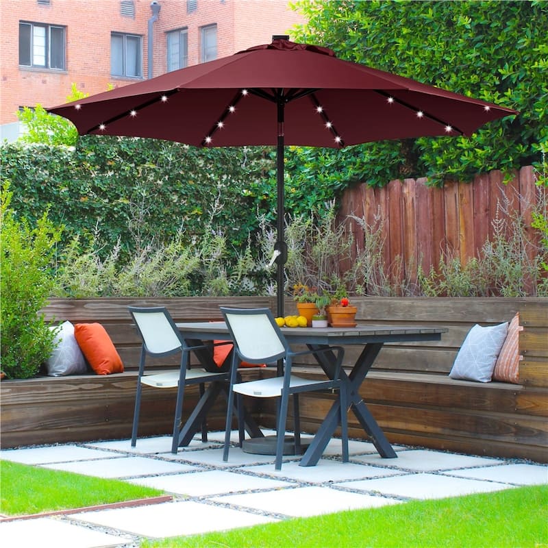 Yaheetech 9FT Patio Umbrella with 32 LED Lights Market Umbrella with 8 Ribs