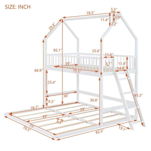 dimension image slide 1 of 3, Twin Over Twin-Twin House Bunk Bed with Ladder L-Shaped Bunk Bed