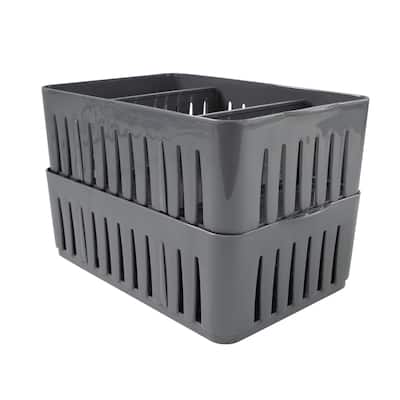 Simplify 2 Pack Stackable Organizer Bin with Adjustable Dividers in Grey