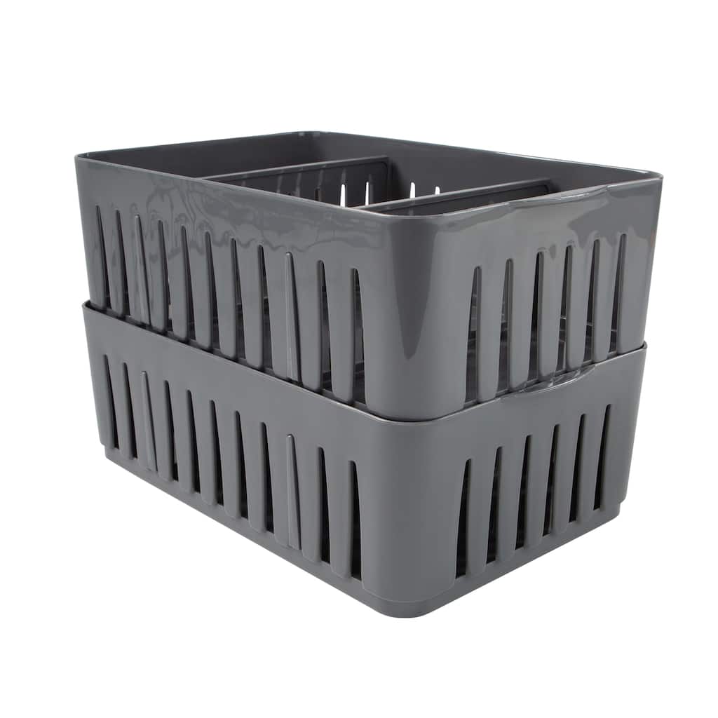 Simplify 2 Pack Stackable Organizer Bin with Adjustable Dividers in Grey