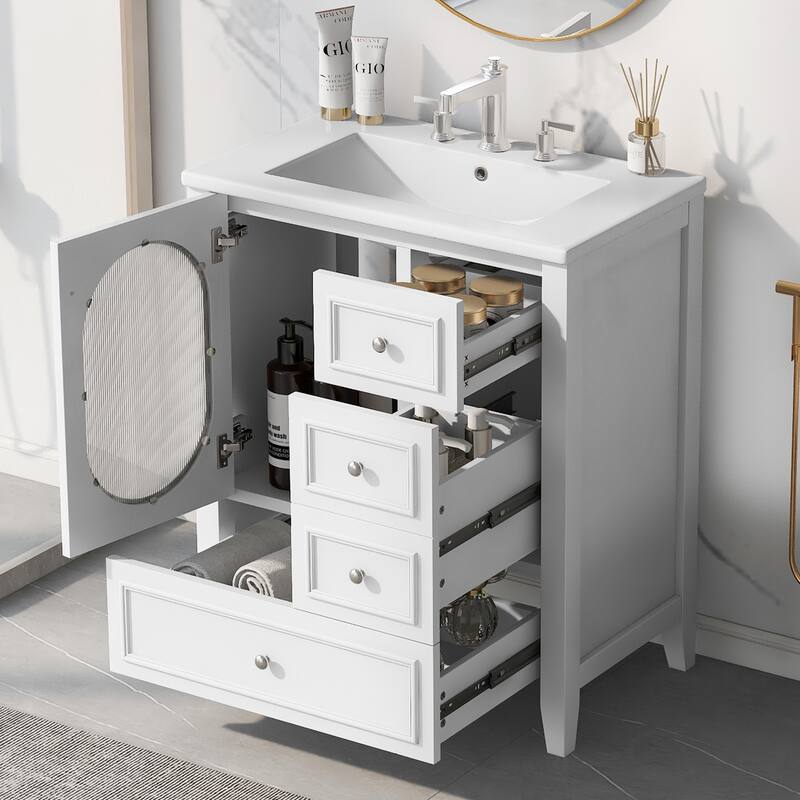30" Bathroom Vanity with Sink, Bathroom Vanity Cabinet with Three Drawers and Door, Solid Wood and MDF