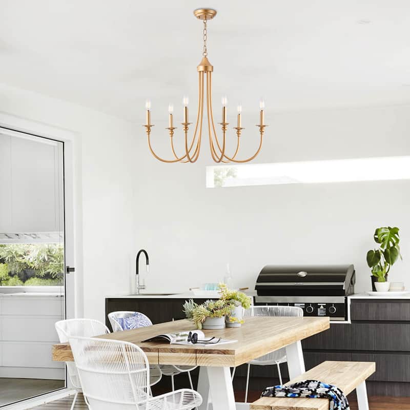 6-Light Farmhouse Antique Candlestick Dining Room Chandelier Fixture