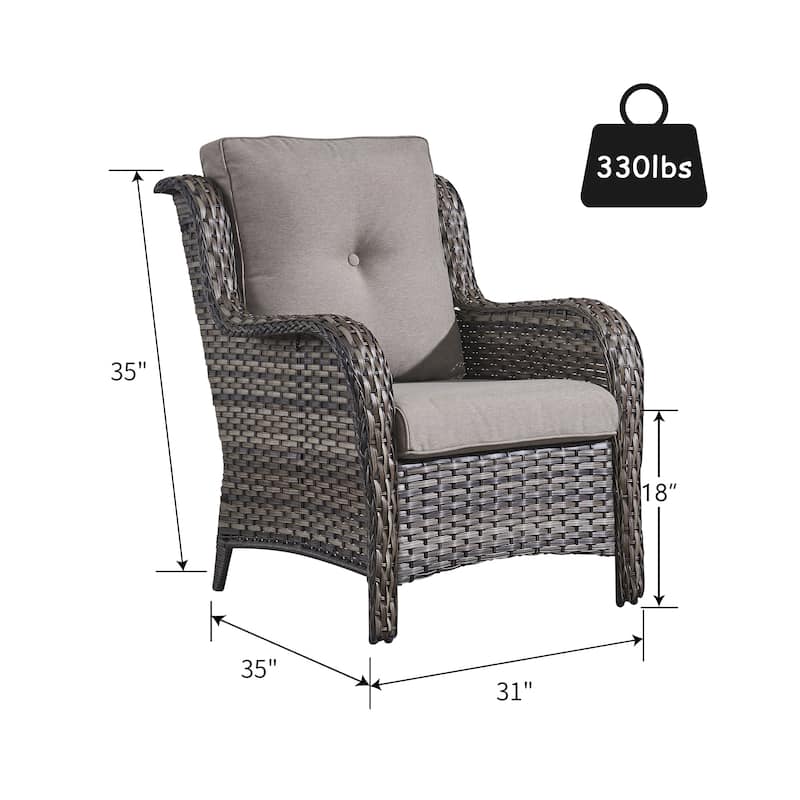 Outdoor Wicker High Back Club Chair with Cushions (Set of 2)
