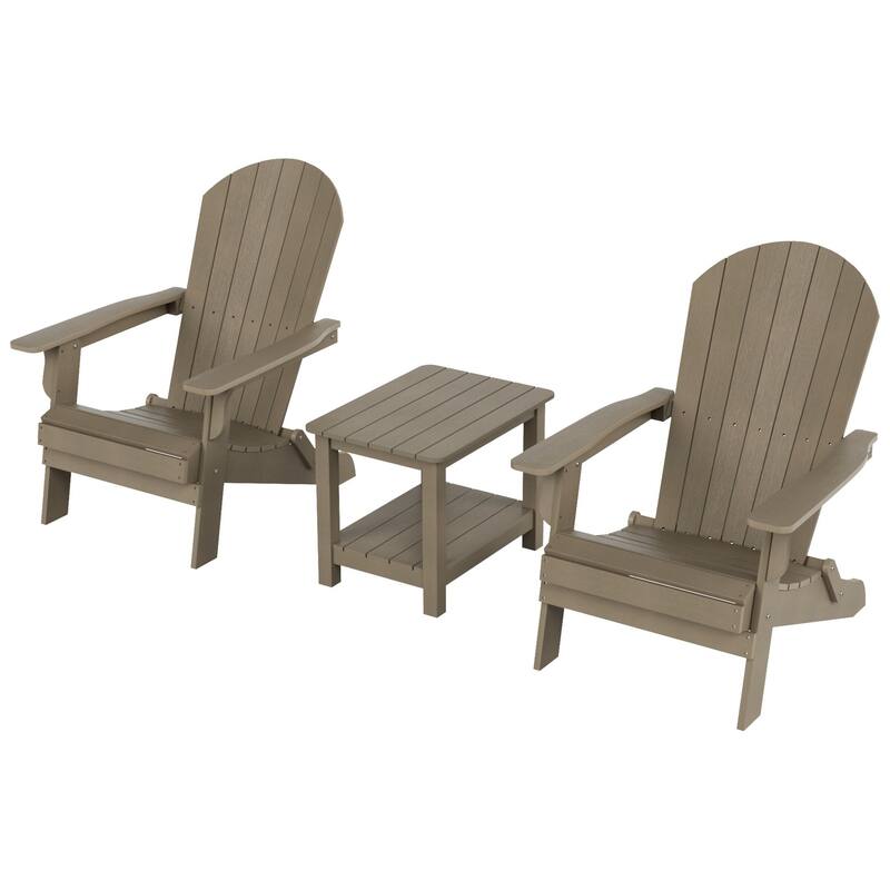 Vineyard HIPS Outdoor Folding Eco-Friendly All Weather Seashell Adirondack Chairs with Side Table (3-Piece Set)