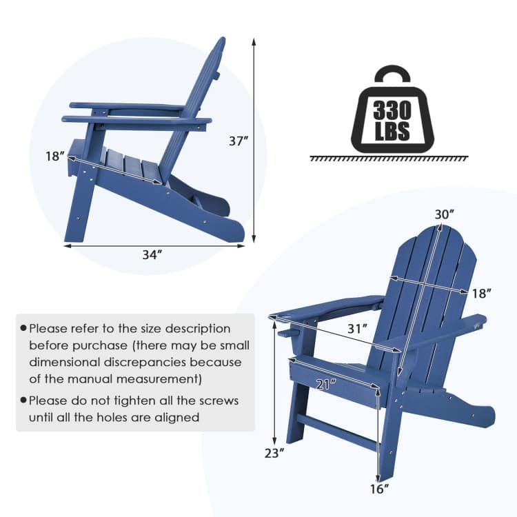 Outdoor Adirondack Chair with Built-in Cup Holder for Backyard Porch - 34" x 31" x 37" (L x W x H)