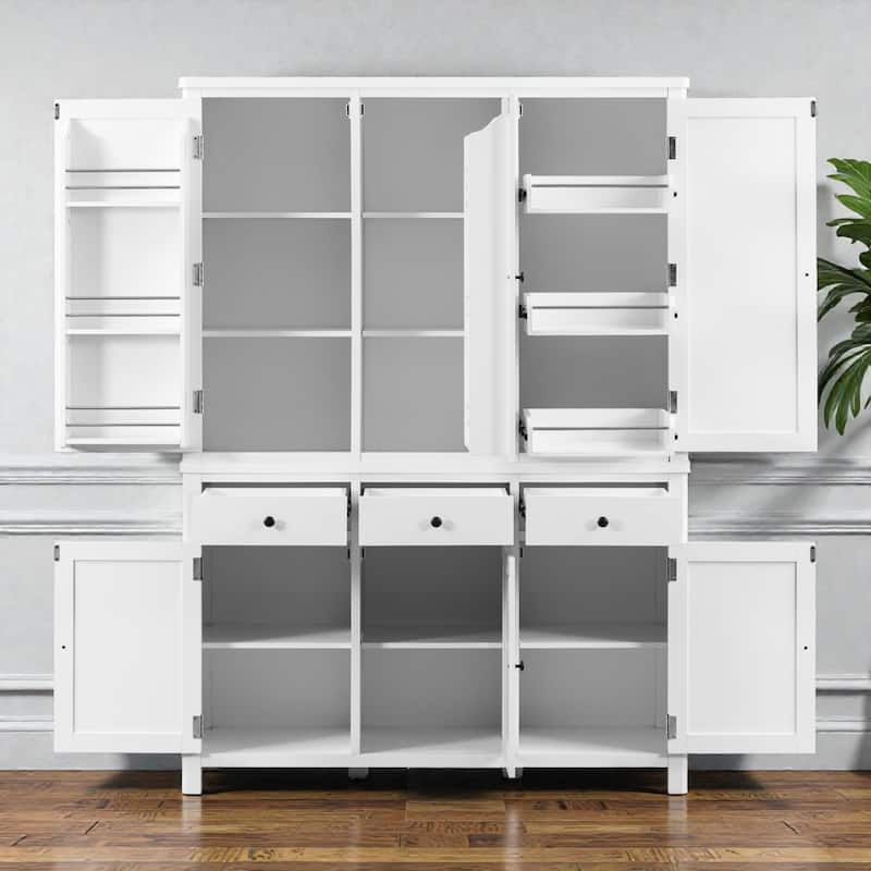 74.8 Inch Farmhouse Kitchen Pantry Cabinet, 53x20 Large Freestanding Storage with Drawers, Door Shelves and Pull-Out Trays