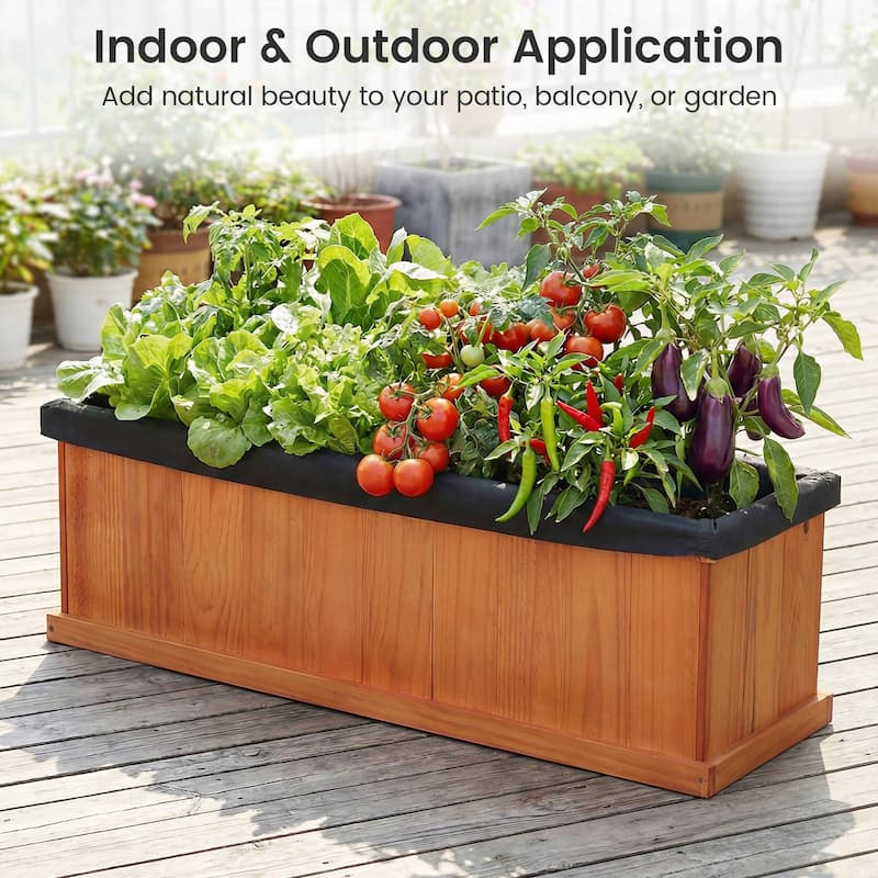 Gymax Wood Raised Garden Bed w/Drainage Holes & Liner for Flowers